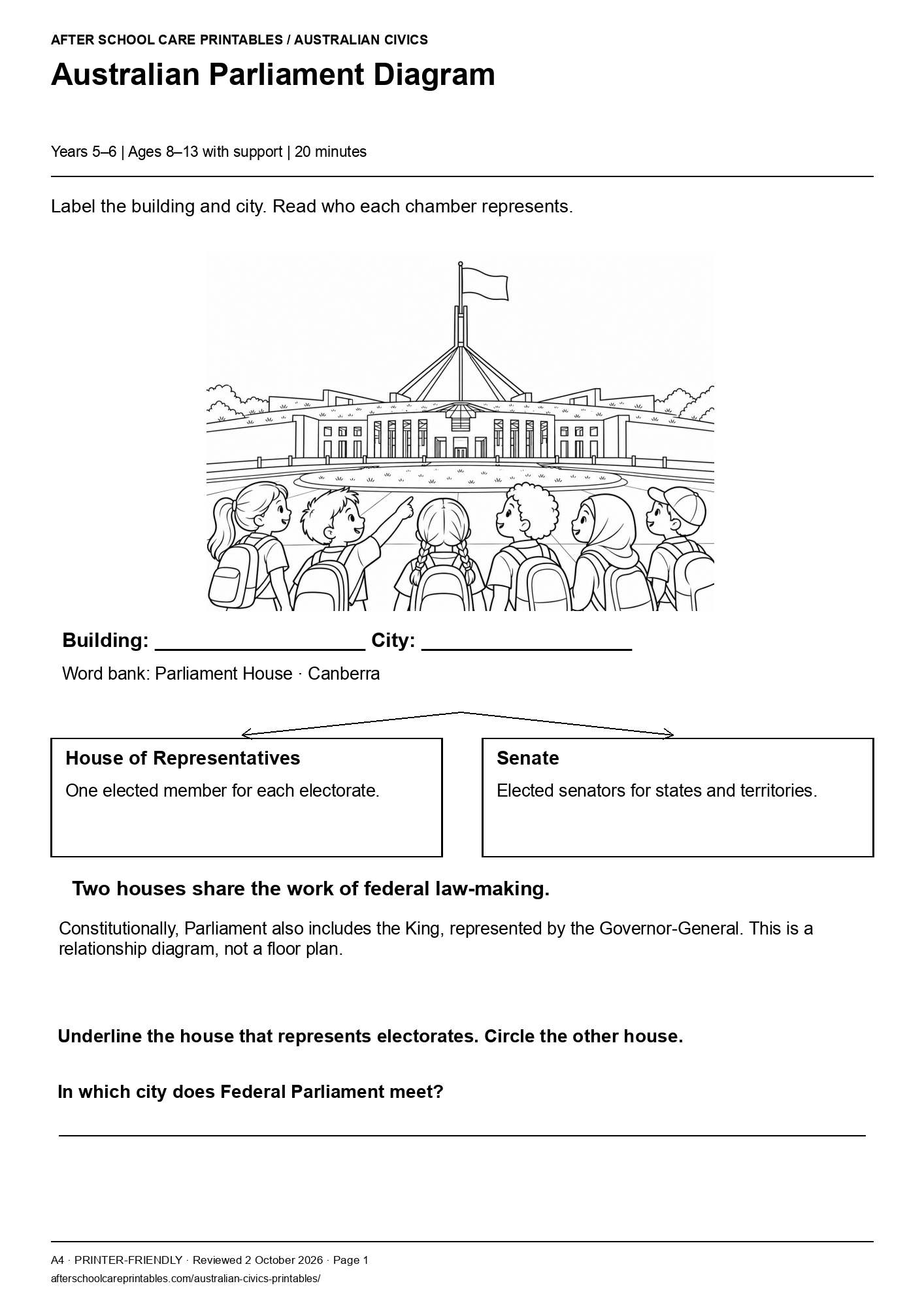 Australian Parliament Diagram printer-friendly first student page
