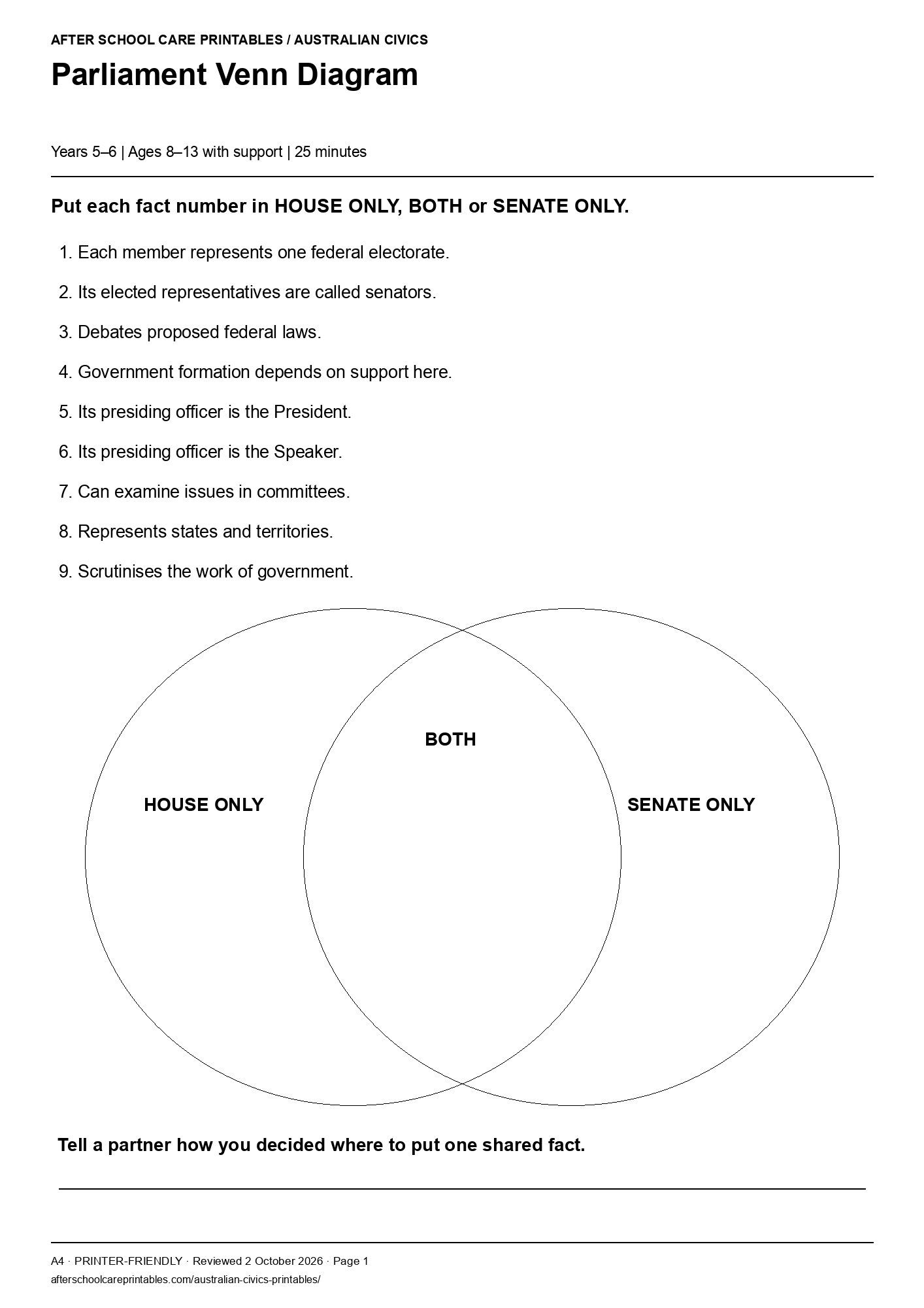 Parliament Venn Diagram printer-friendly first student page