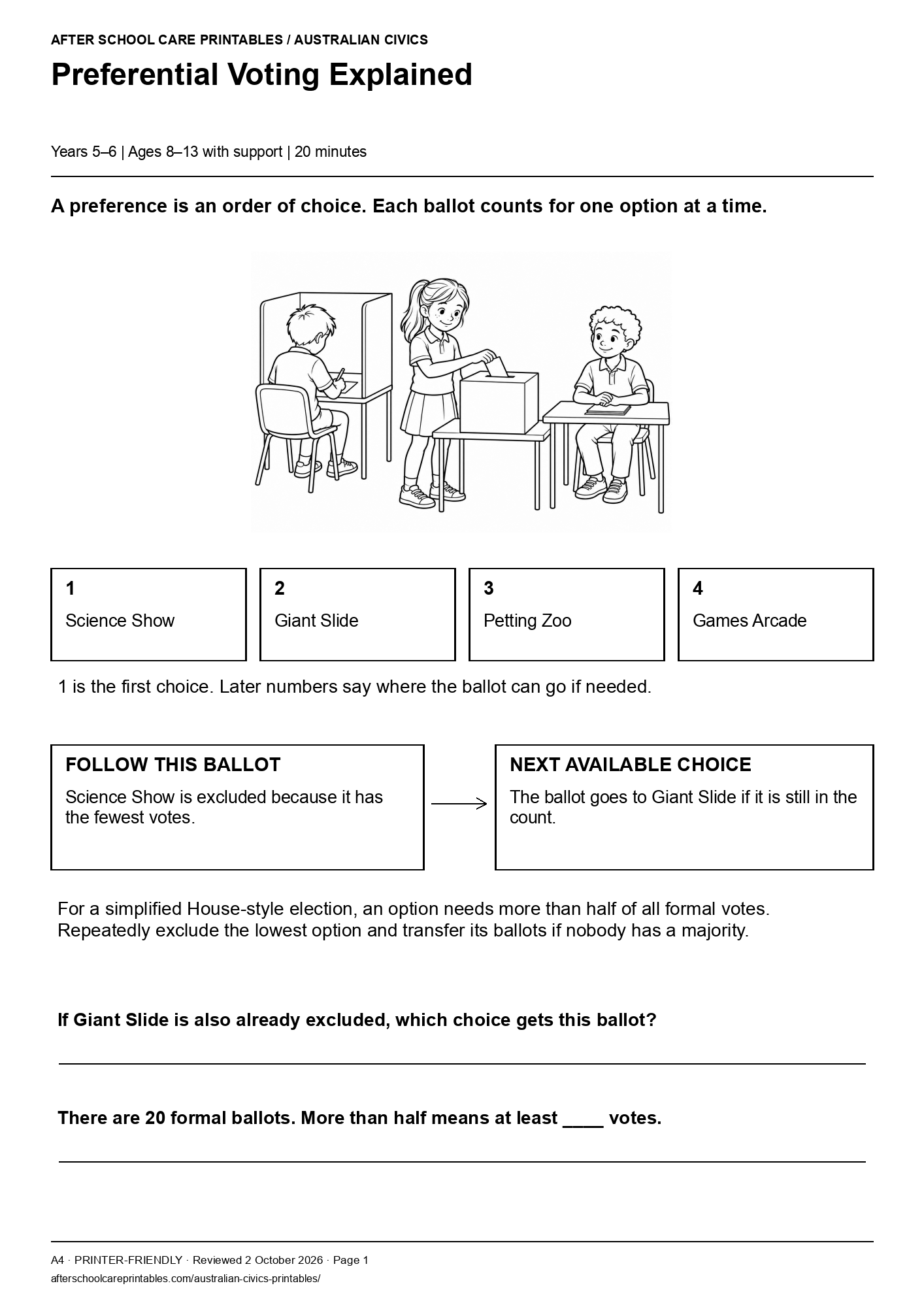 Preferential Voting Explained printer-friendly first student page
