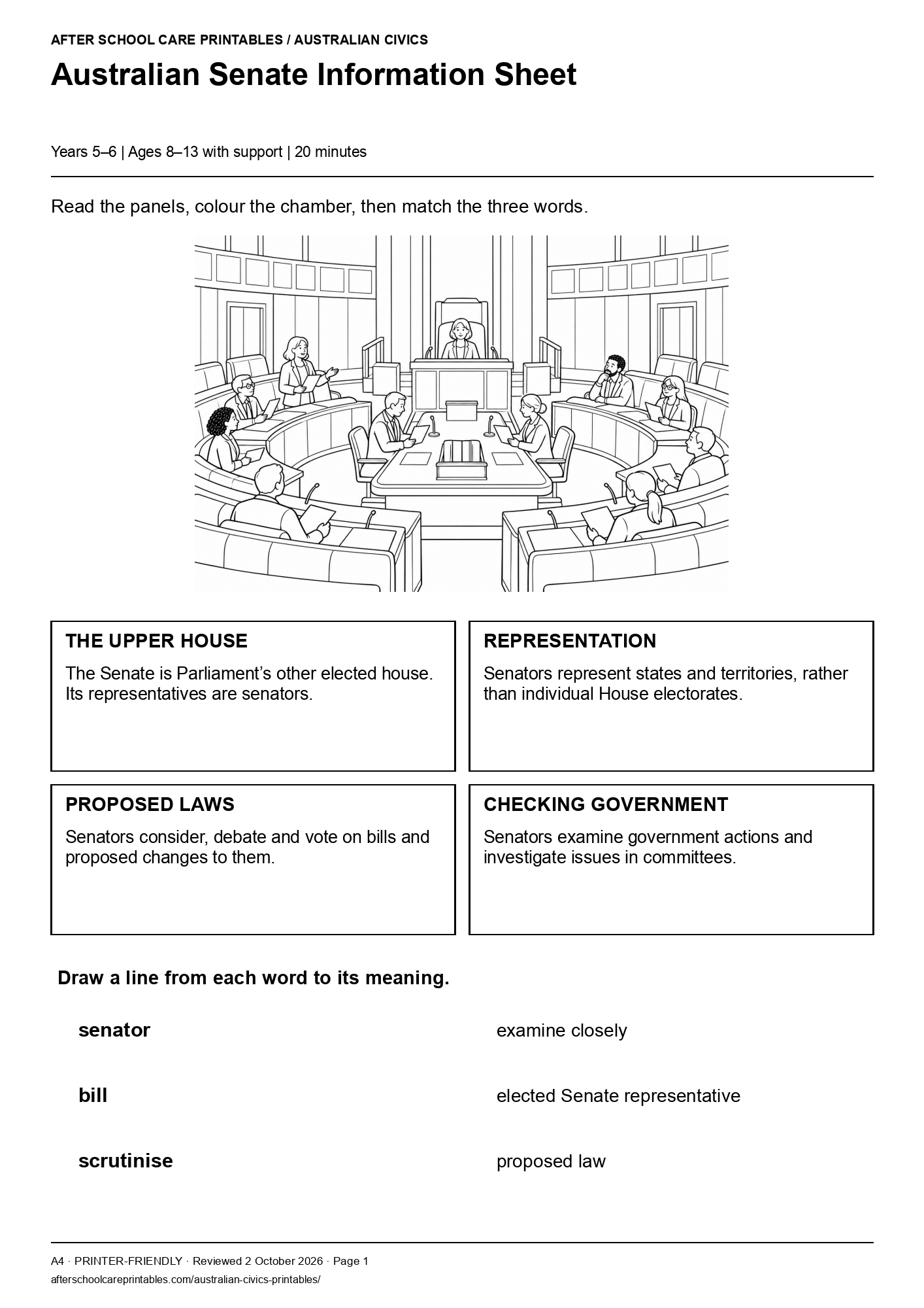 Australian Senate Information Sheet printer-friendly first student page
