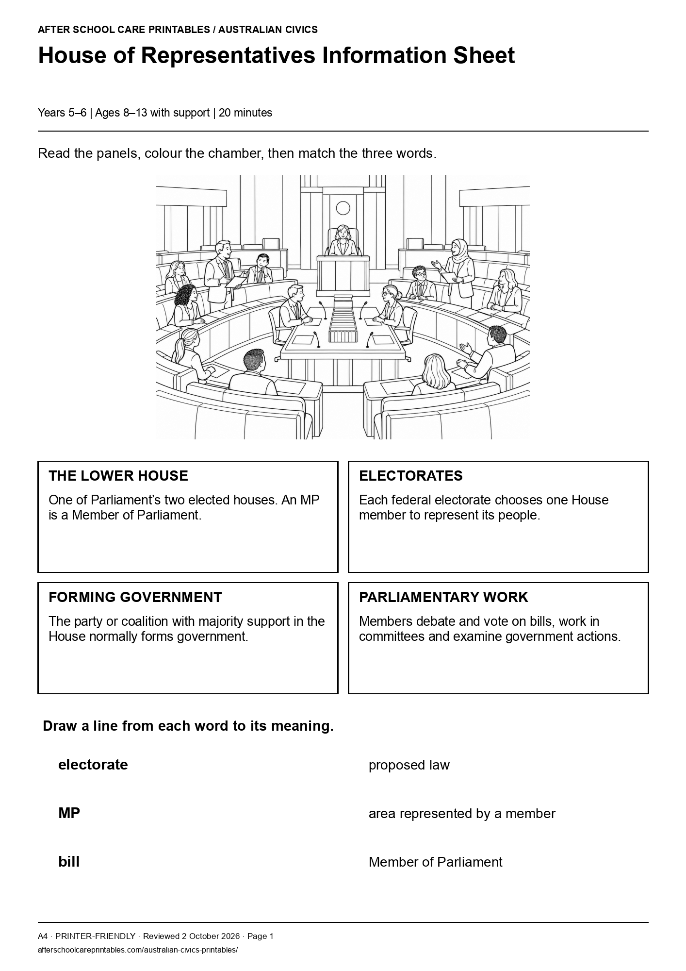 House of Representatives Information Sheet printer-friendly first student page