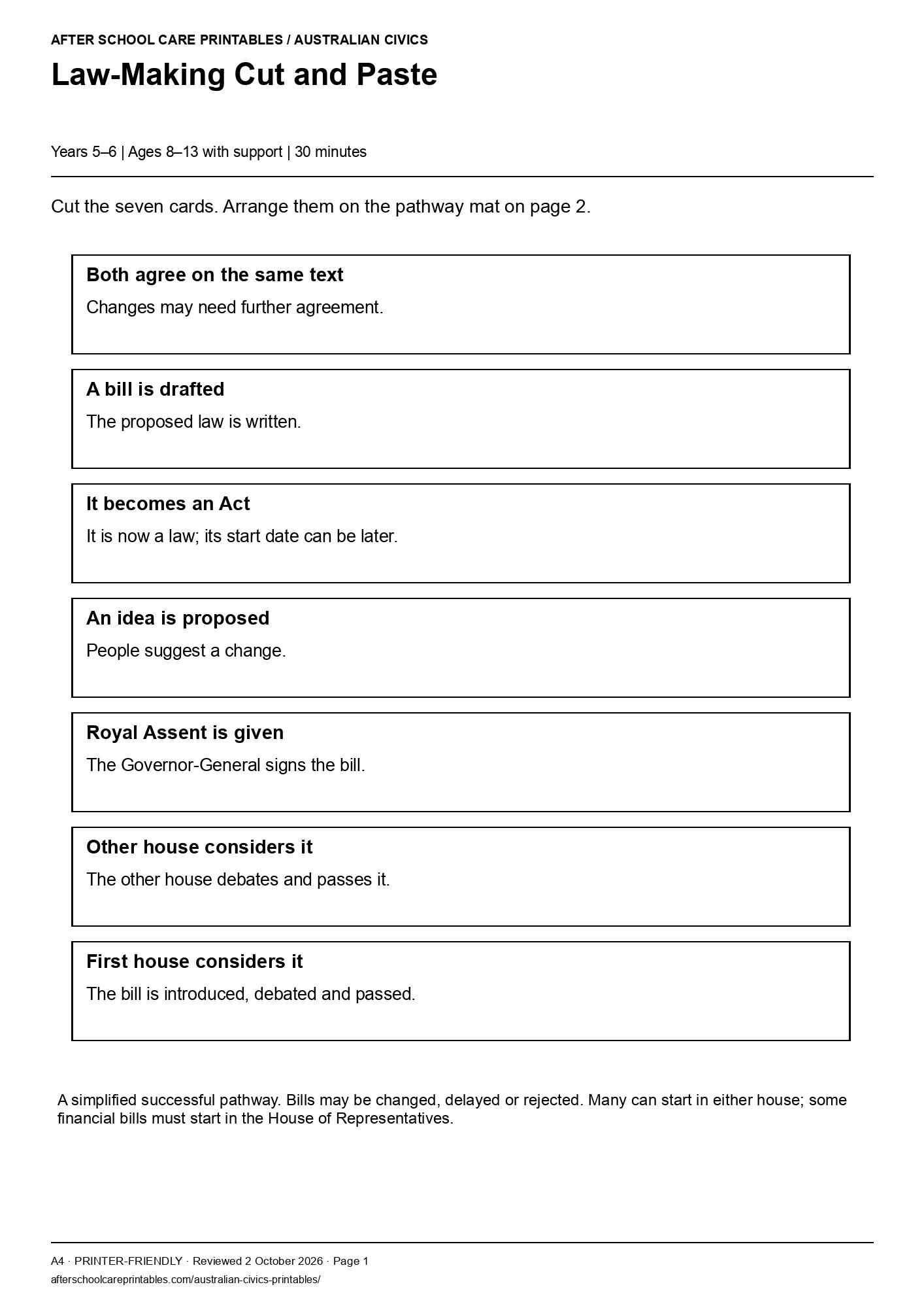 Law-Making Cut and Paste printer-friendly first student page