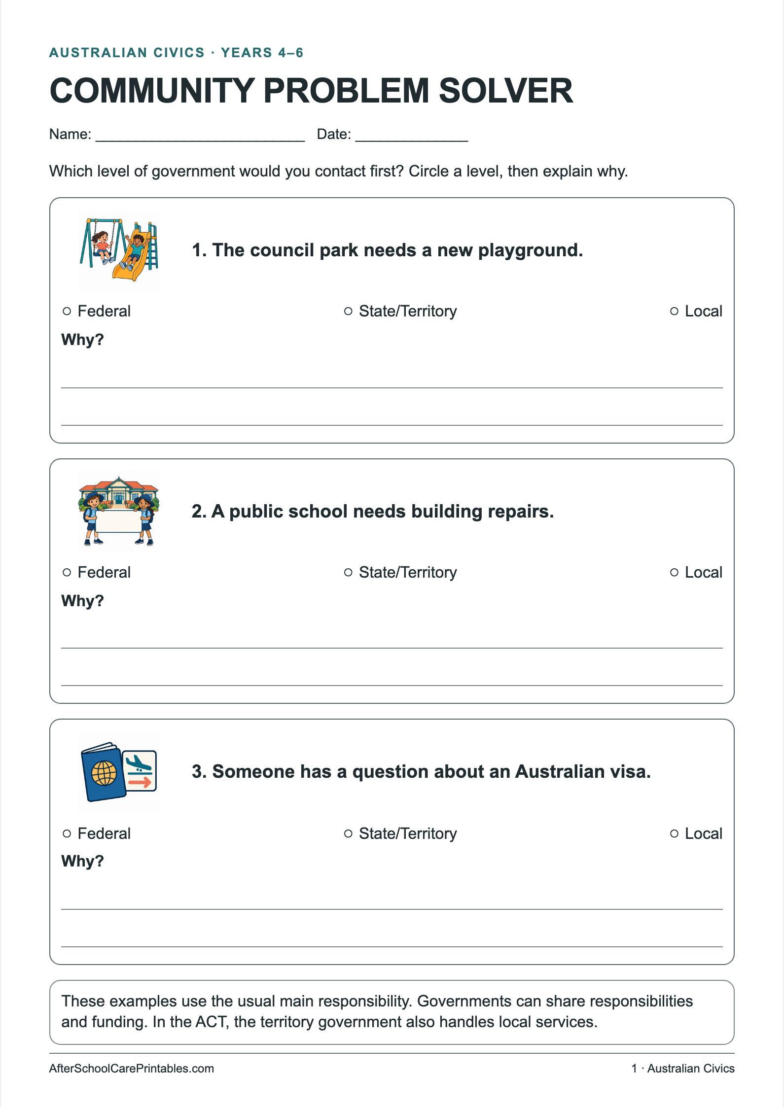 Community Problem Solver printer-friendly first student page