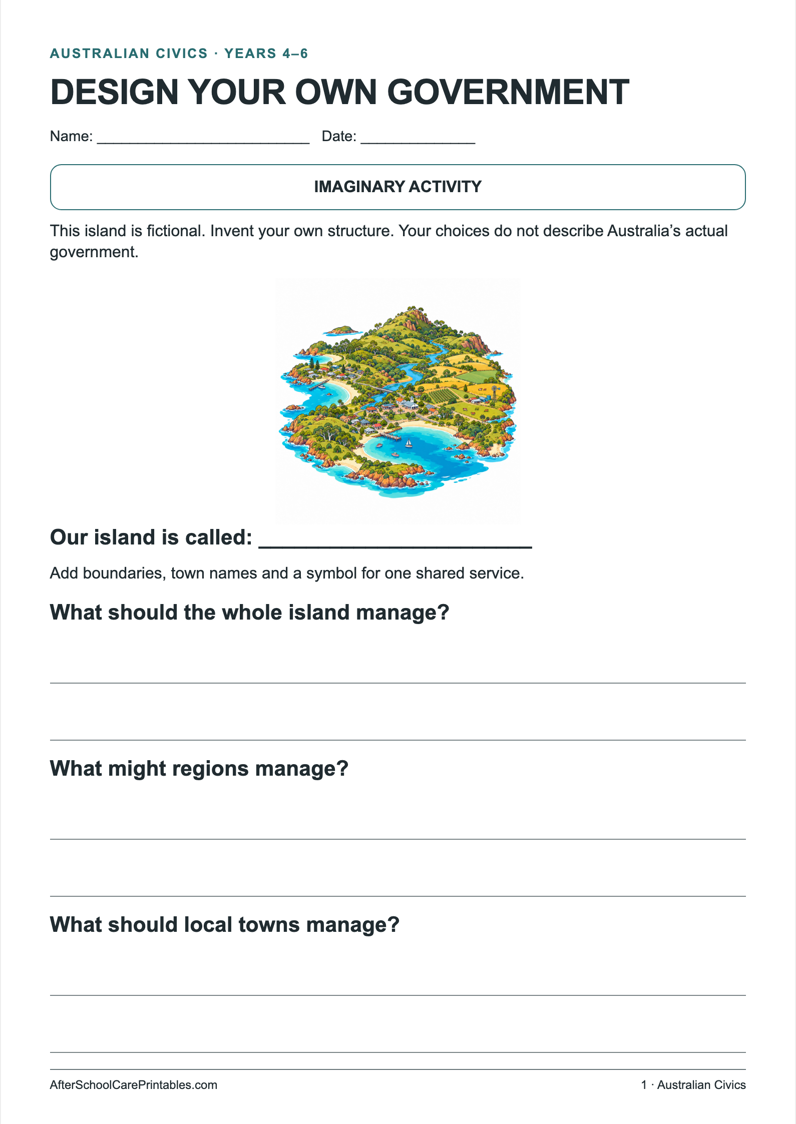 Design Your Own Government printer-friendly first student page