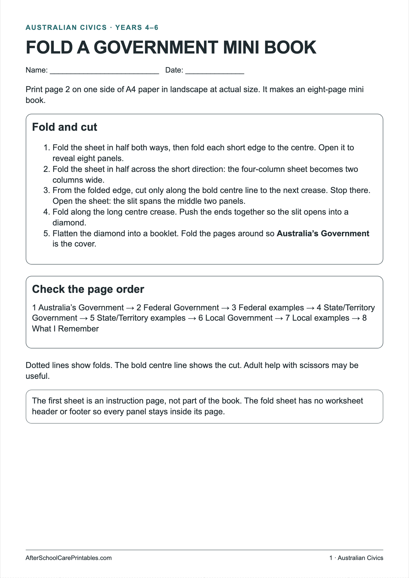 Three Levels of Government Mini Book printer-friendly first student page