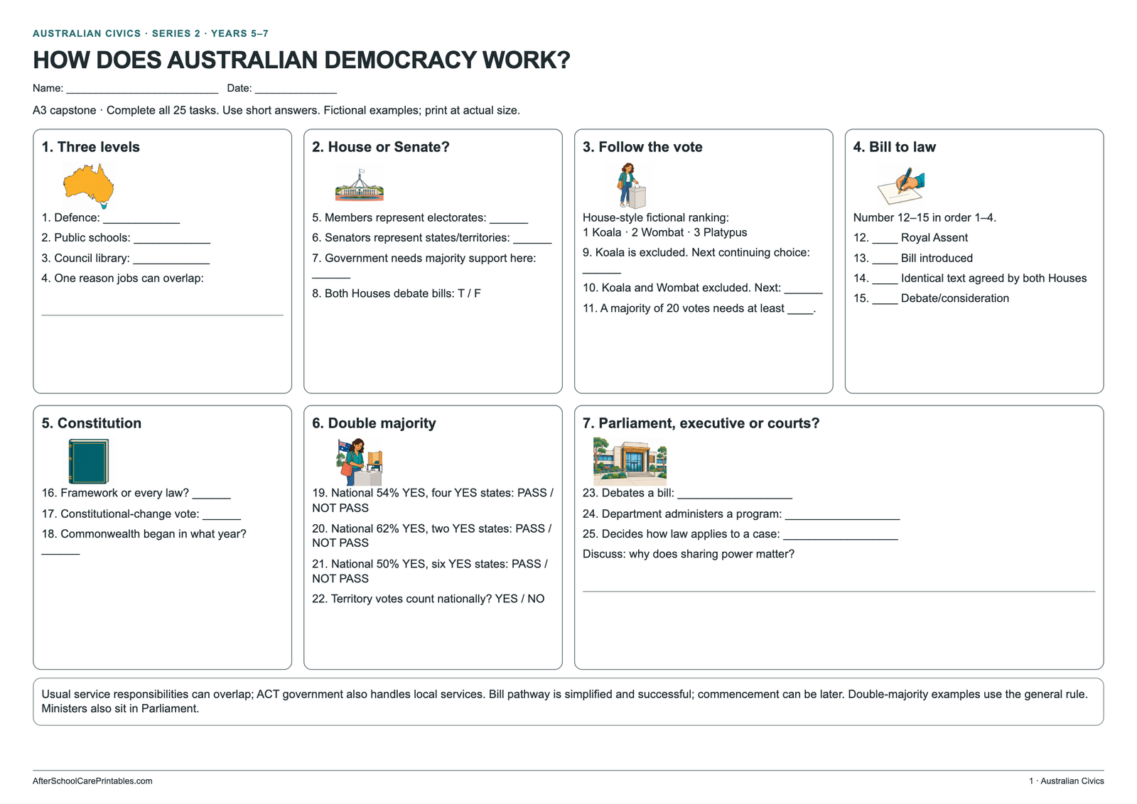 Australian Civics Mega Review Mat printer-friendly first student page