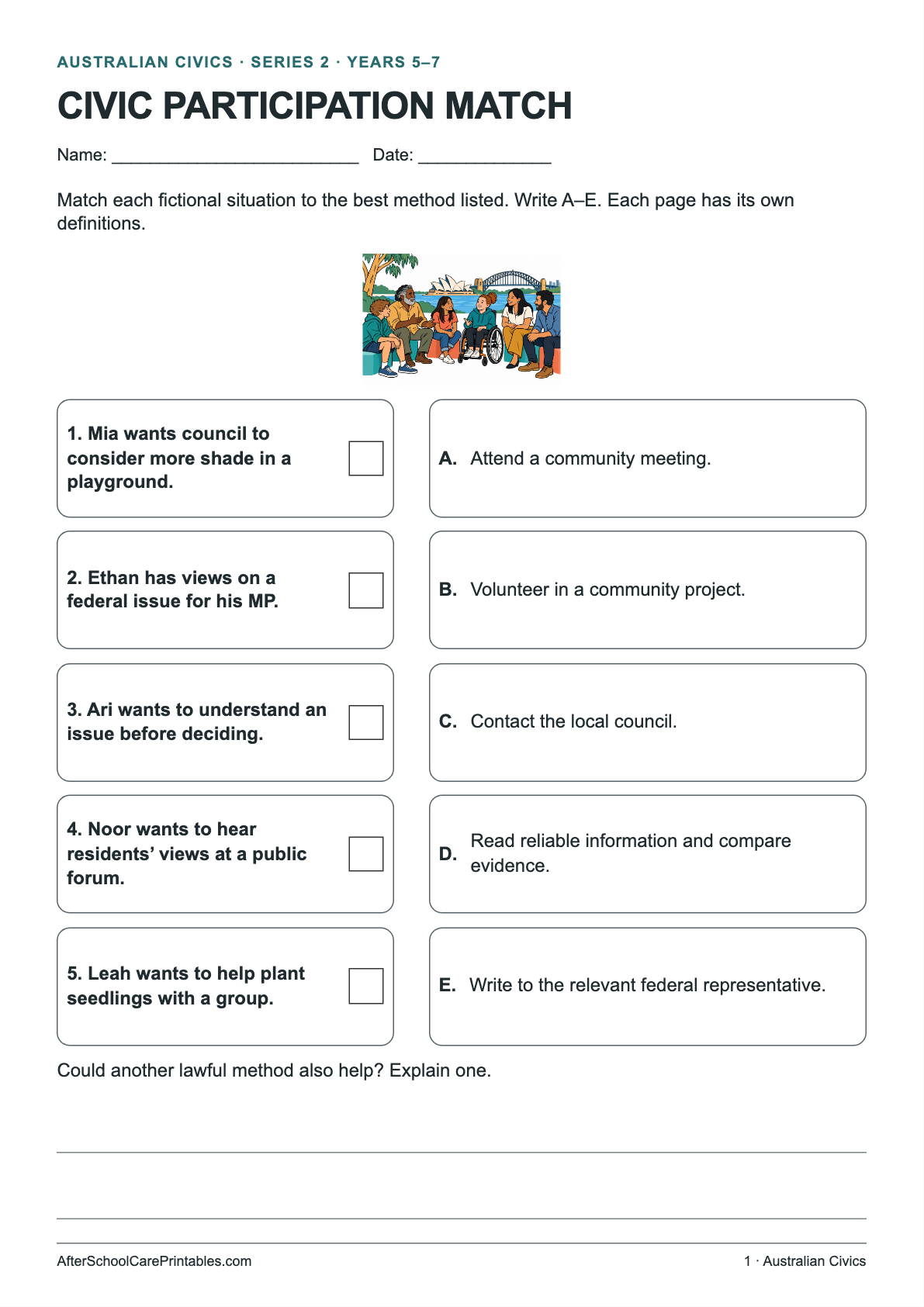Civic Participation Match printer-friendly first student page
