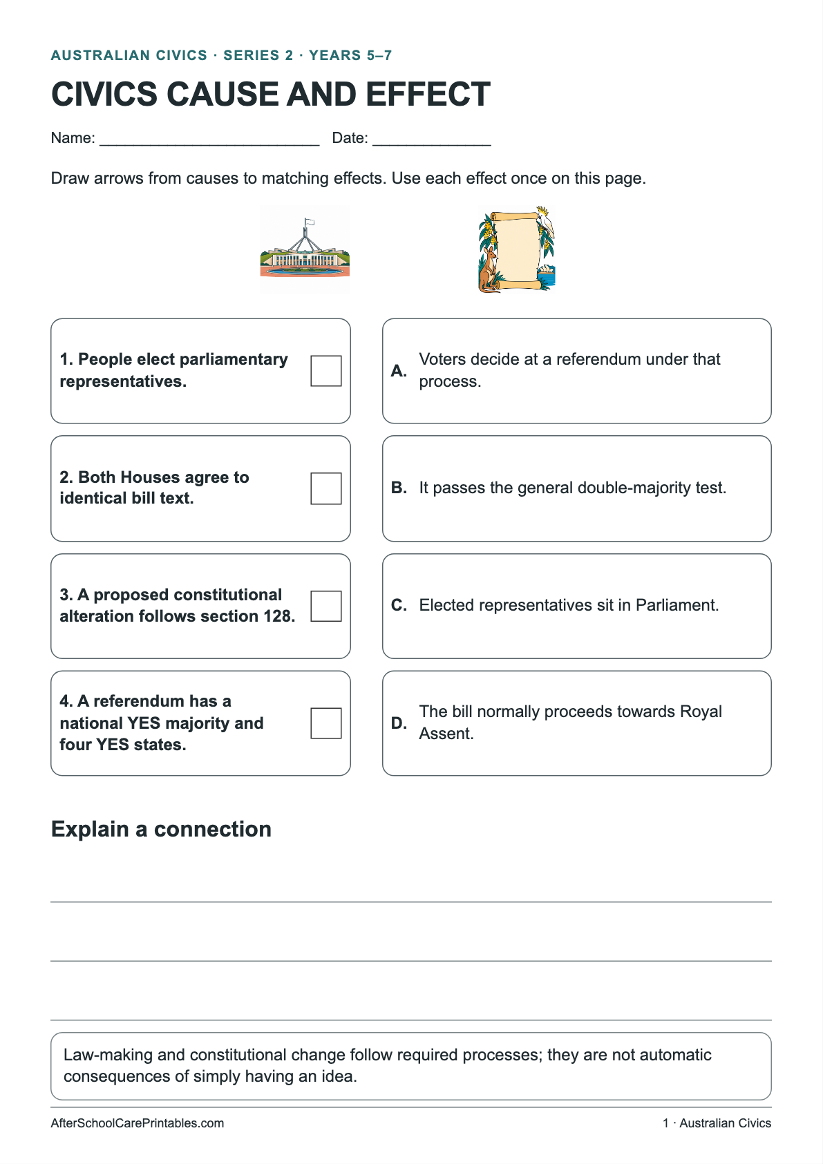 Civics Cause and Effect printer-friendly first student page