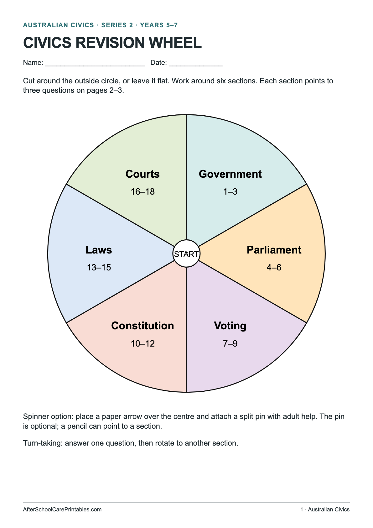 Civics Revision Wheel printer-friendly first student page