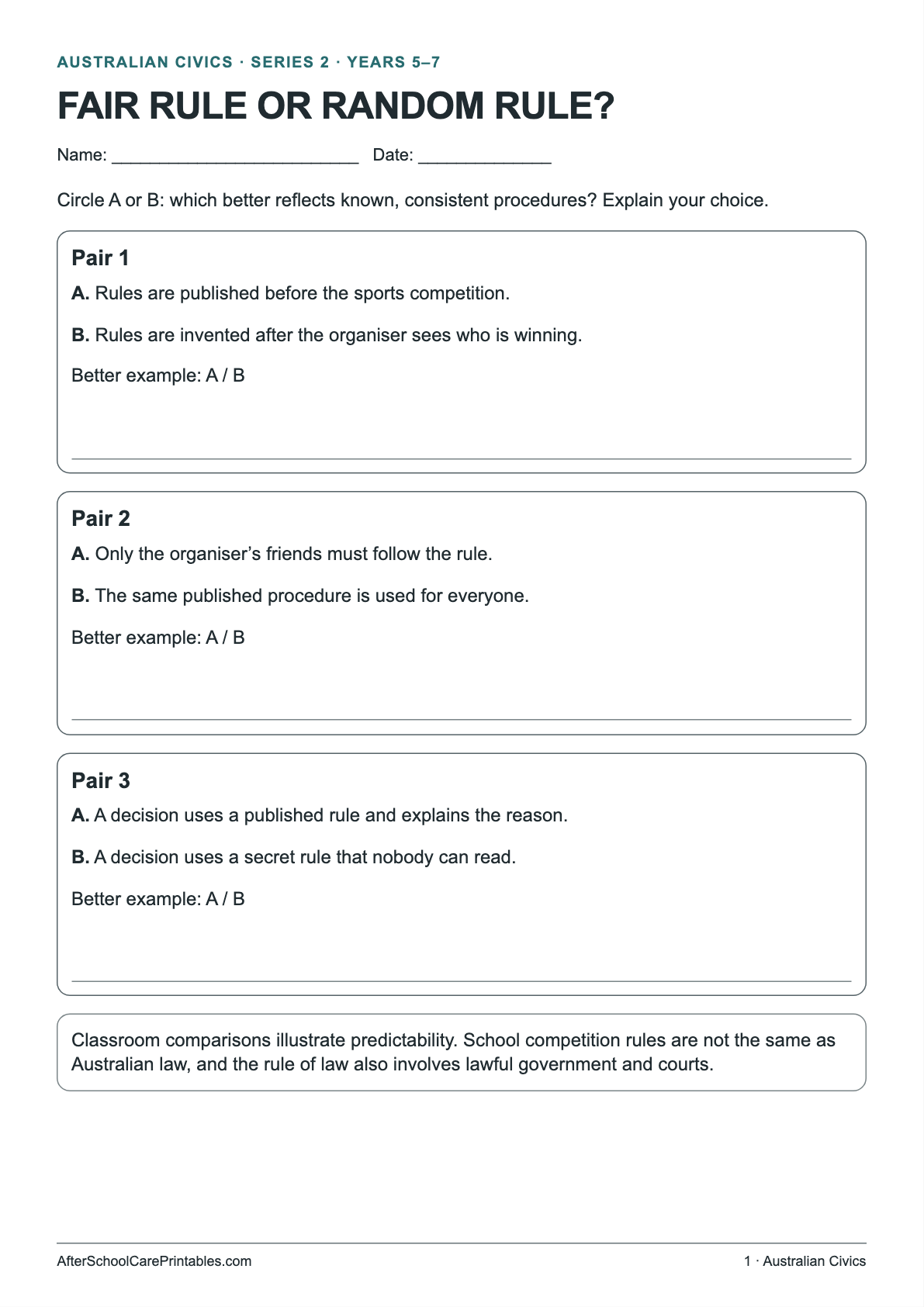 Fair Rule or Random Rule? printer-friendly first student page