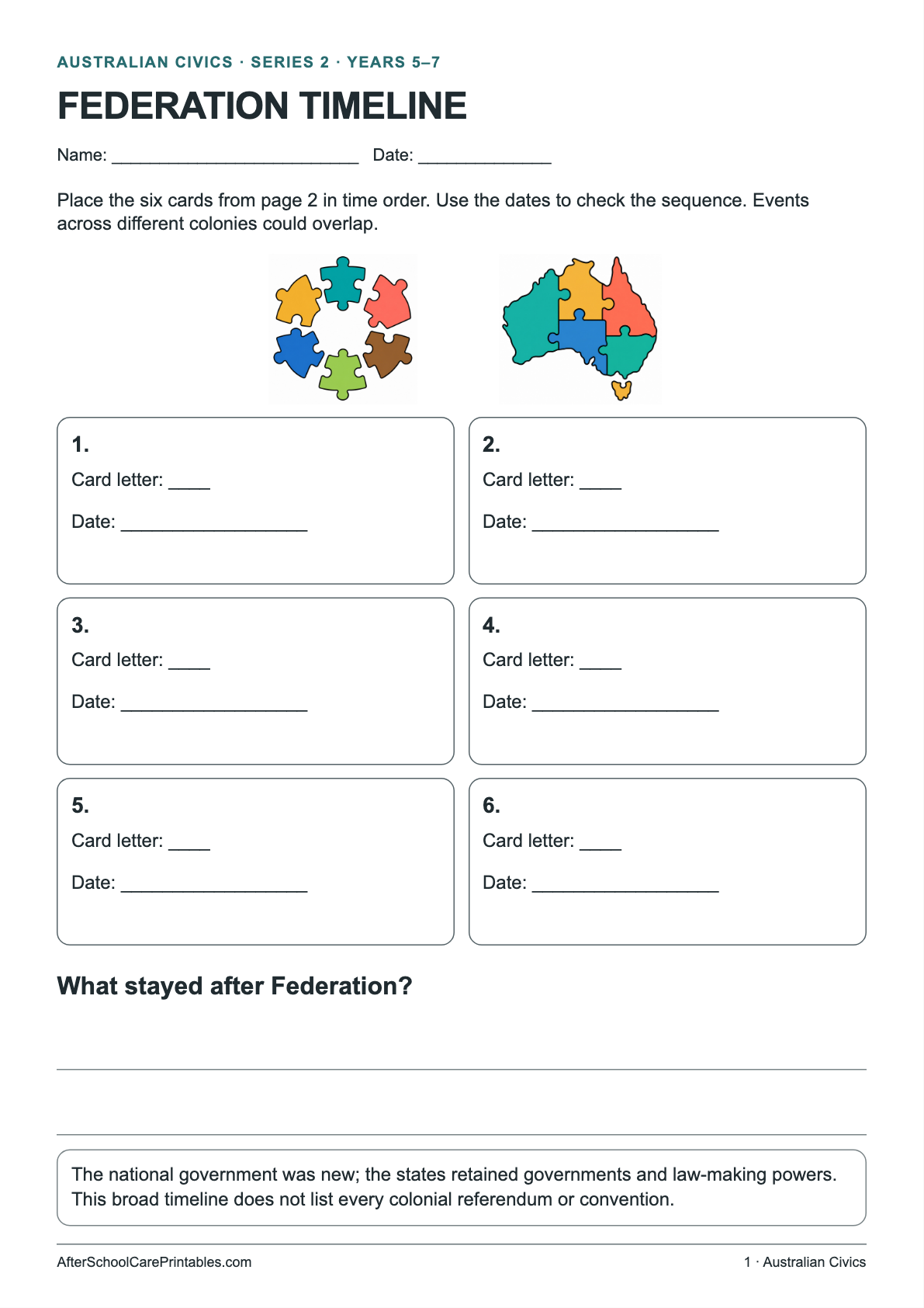 Federation Timeline printer-friendly first student page