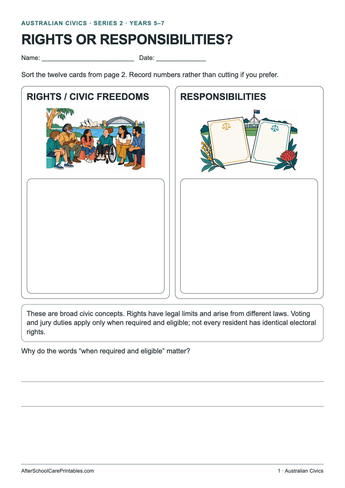 Rights or Responsibilities? printer-friendly first student page