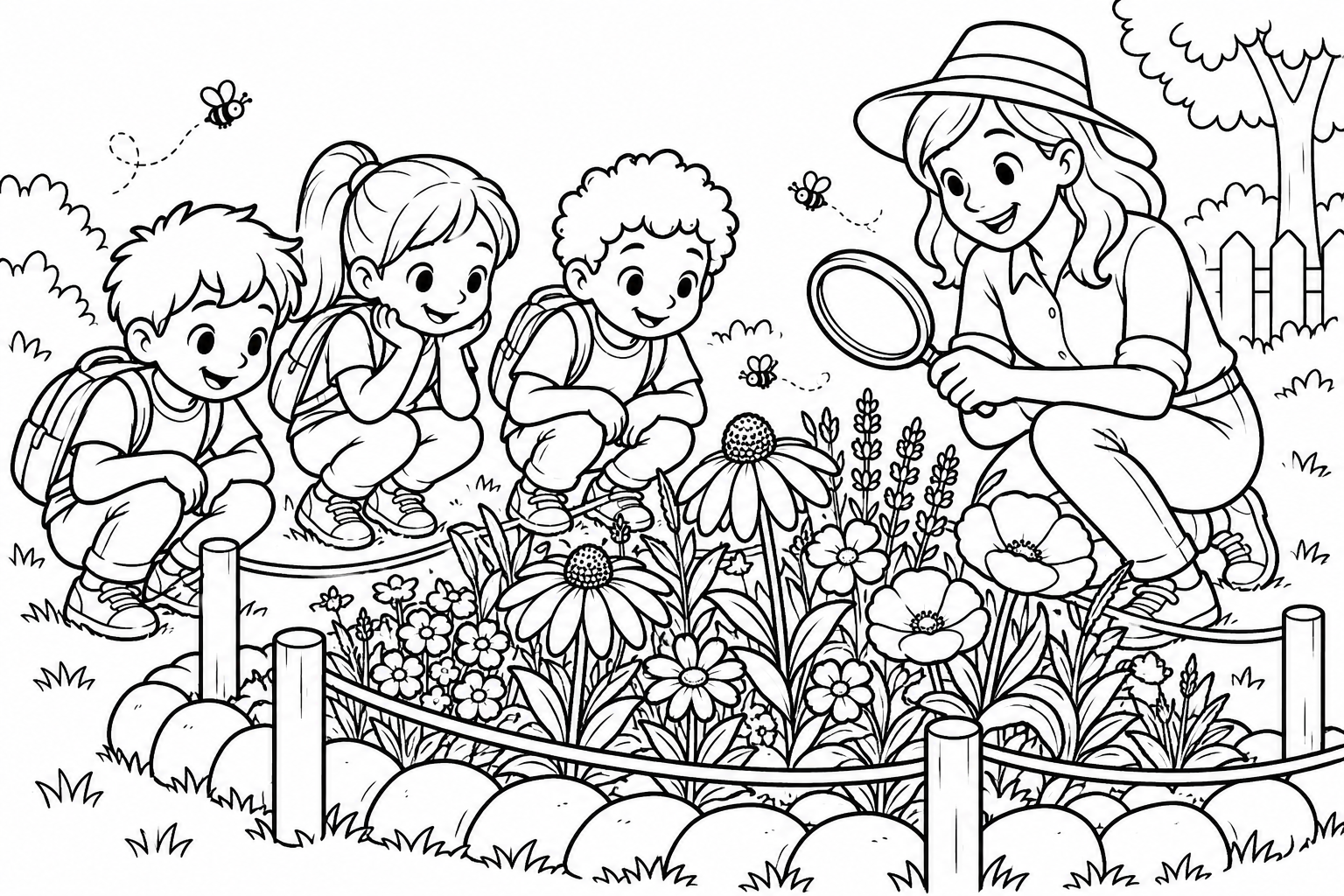 Original Bee Day colouring scene