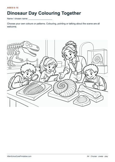 Printable preview of Dinosaur Day Colouring Together
