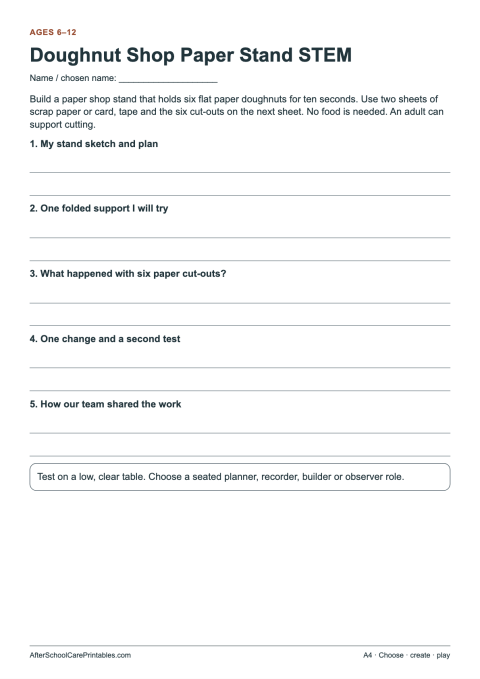 Printable preview of Doughnut Shop Paper Stand STEM