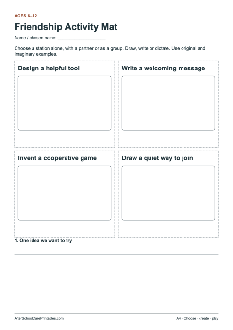 Printable preview of Friendship Activity Mat