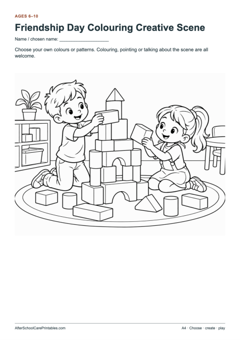 Printable preview of Friendship Day Colouring Creative Scene