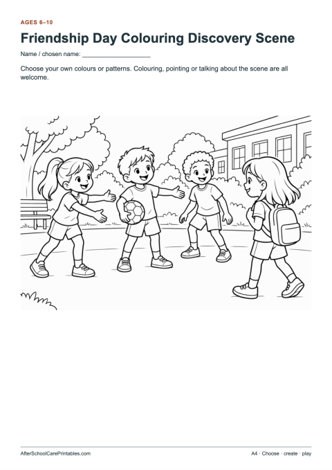 Printable preview of Friendship Day Colouring Discovery Scene