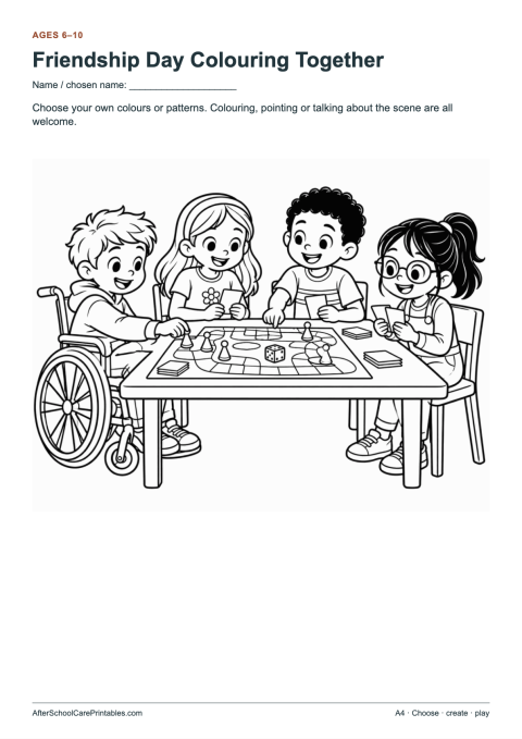Printable preview of Friendship Day Colouring Together