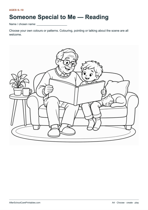 Printable preview of Grandparents Day Colouring Creative Scene