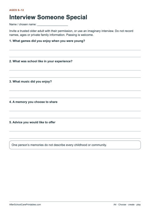 Printable preview of Interview Someone Special