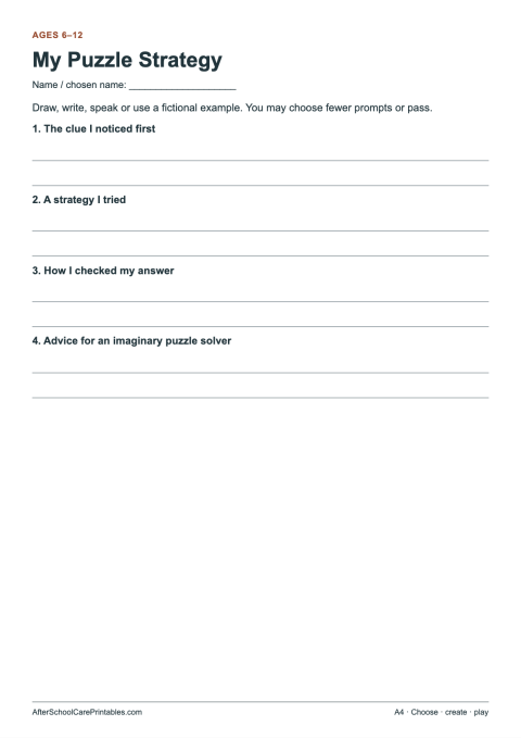 Printable preview of My Puzzle Strategy