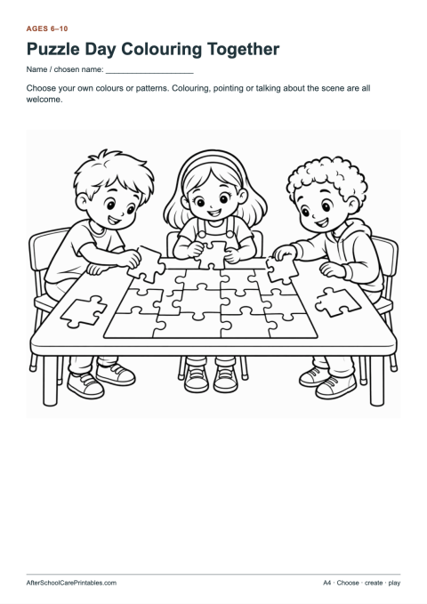 Printable preview of Puzzle Day Colouring Together