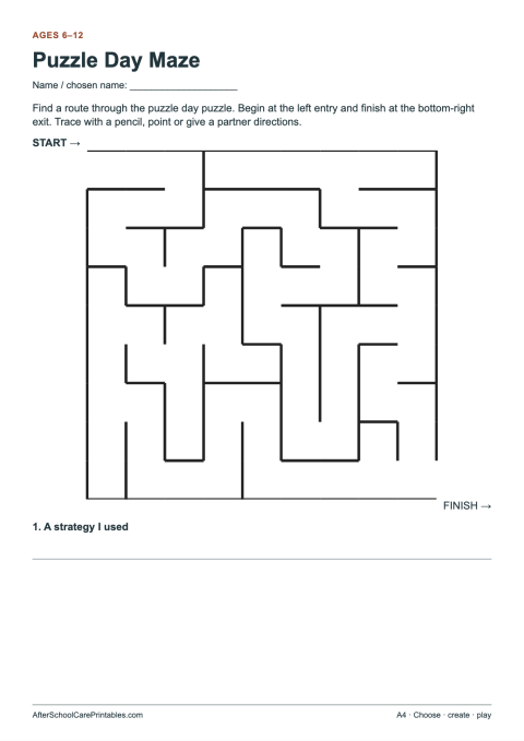 Printable preview of Puzzle Day Maze