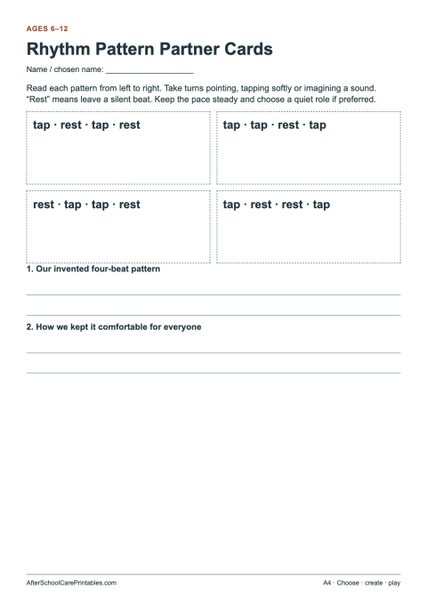 Printable preview of Rhythm Pattern Partner Cards