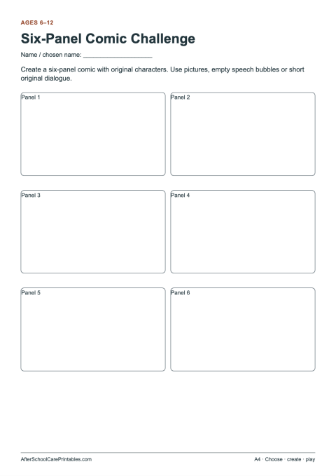 Printable preview of Six-Panel Comic Challenge