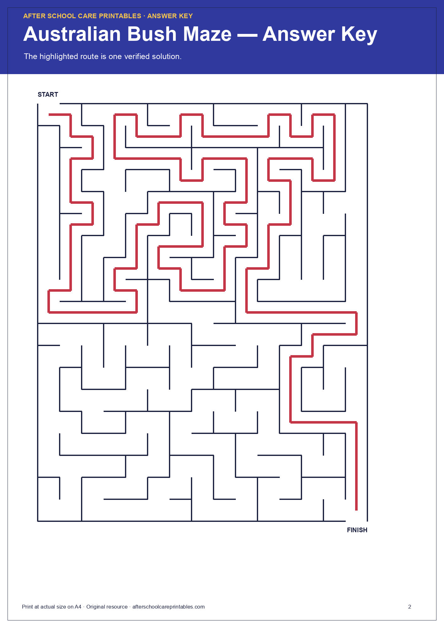 Australian Bush Maze checked answer page preview