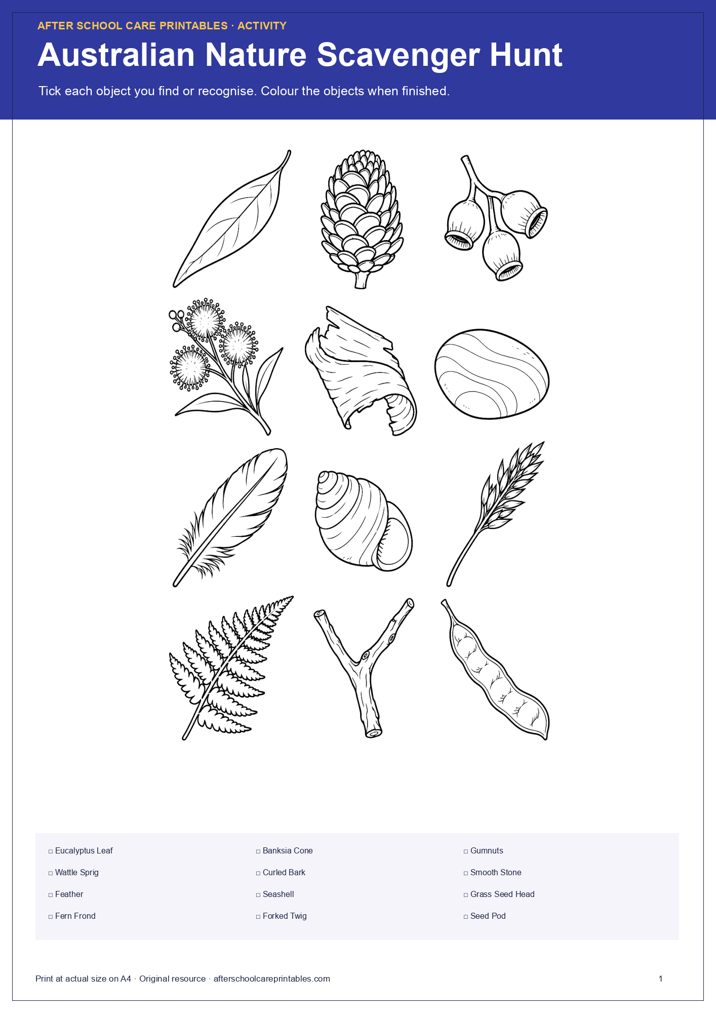 Australian Nature Scavenger Hunt activity page preview