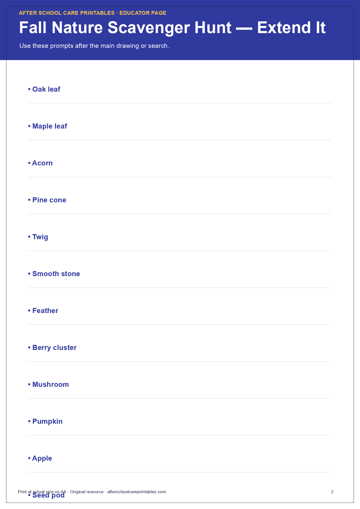Fall Nature Scavenger Hunt checked answer page preview