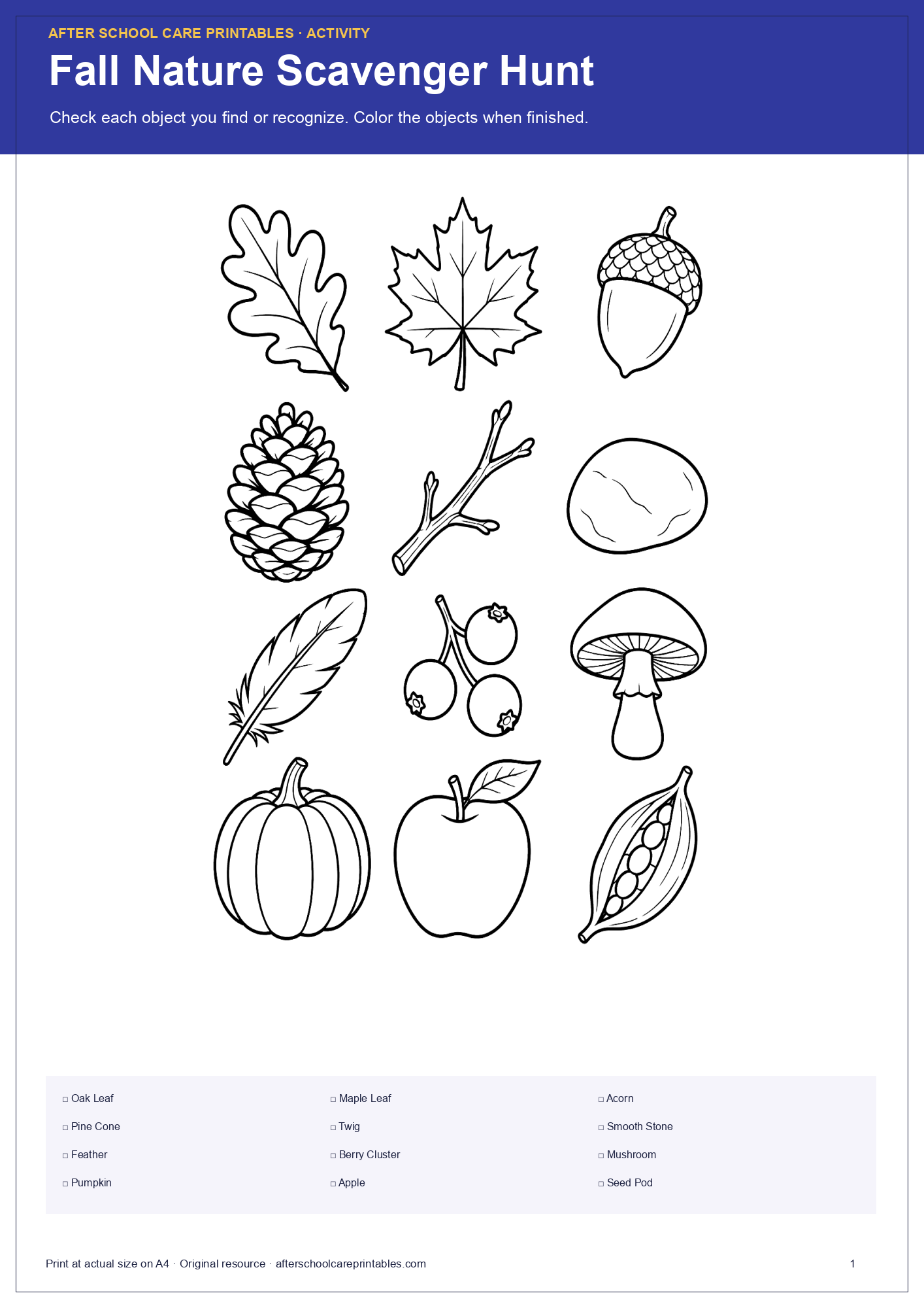 Fall Nature Scavenger Hunt activity page preview