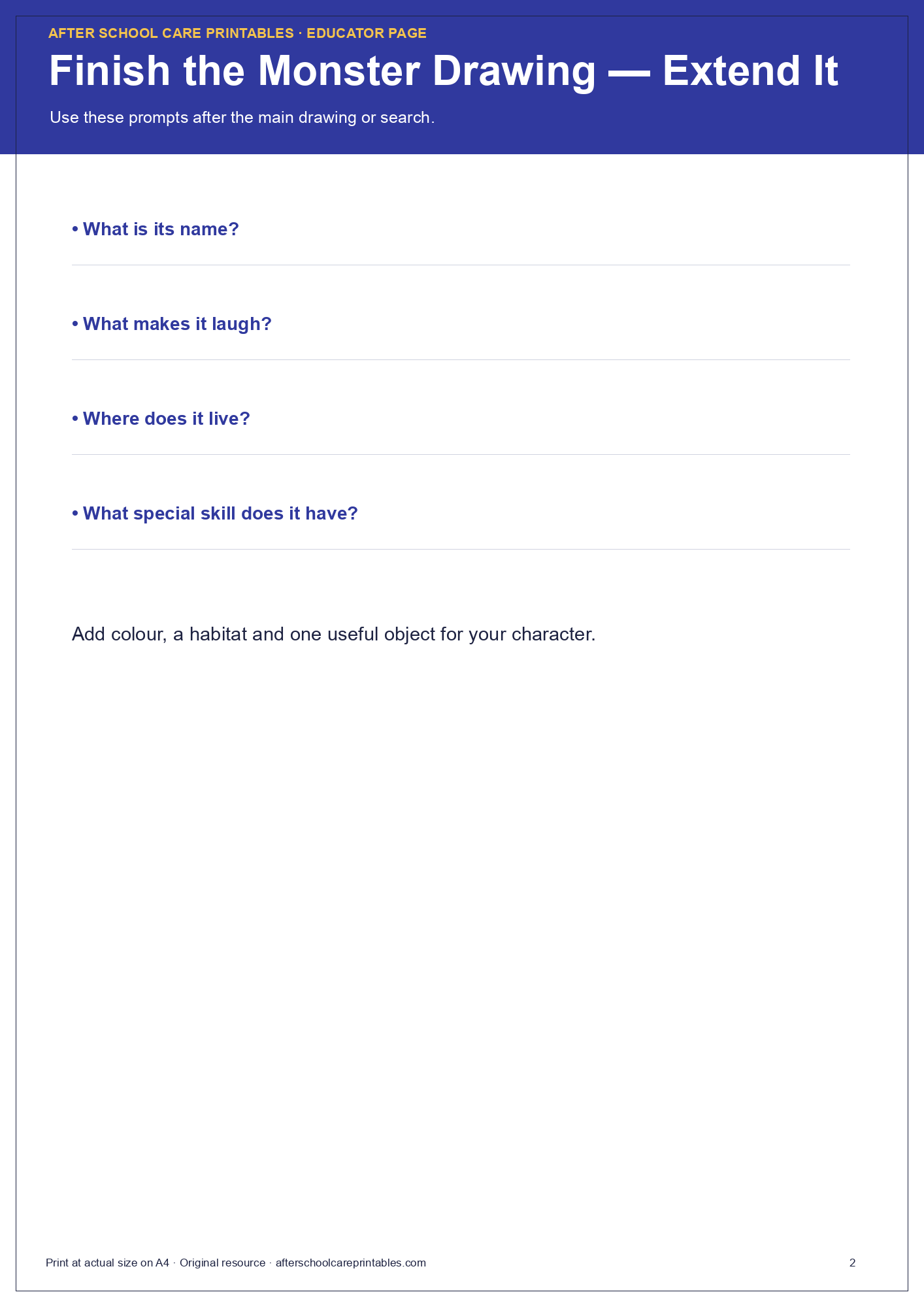 Finish the Monster Drawing checked answer page preview