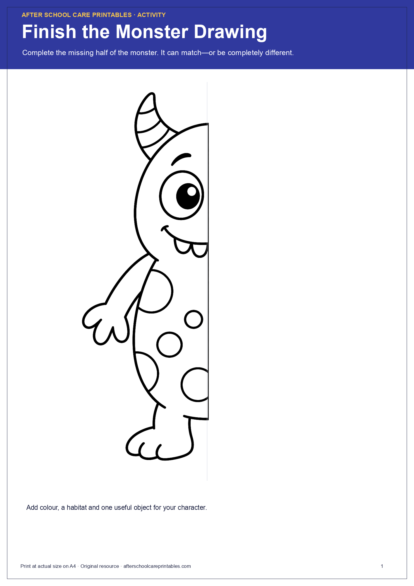 Finish the Monster Drawing activity page preview