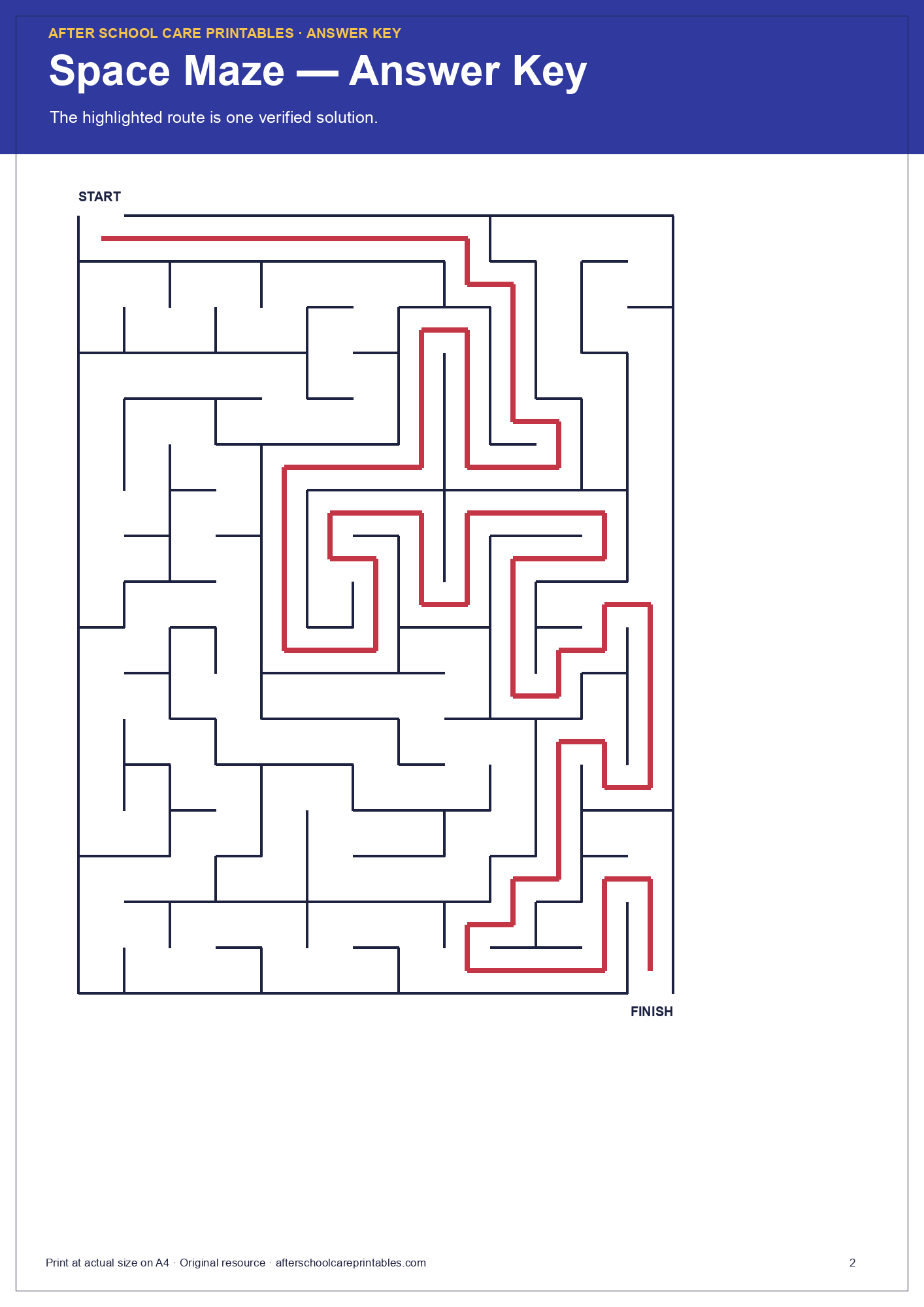 Space Maze checked answer page preview