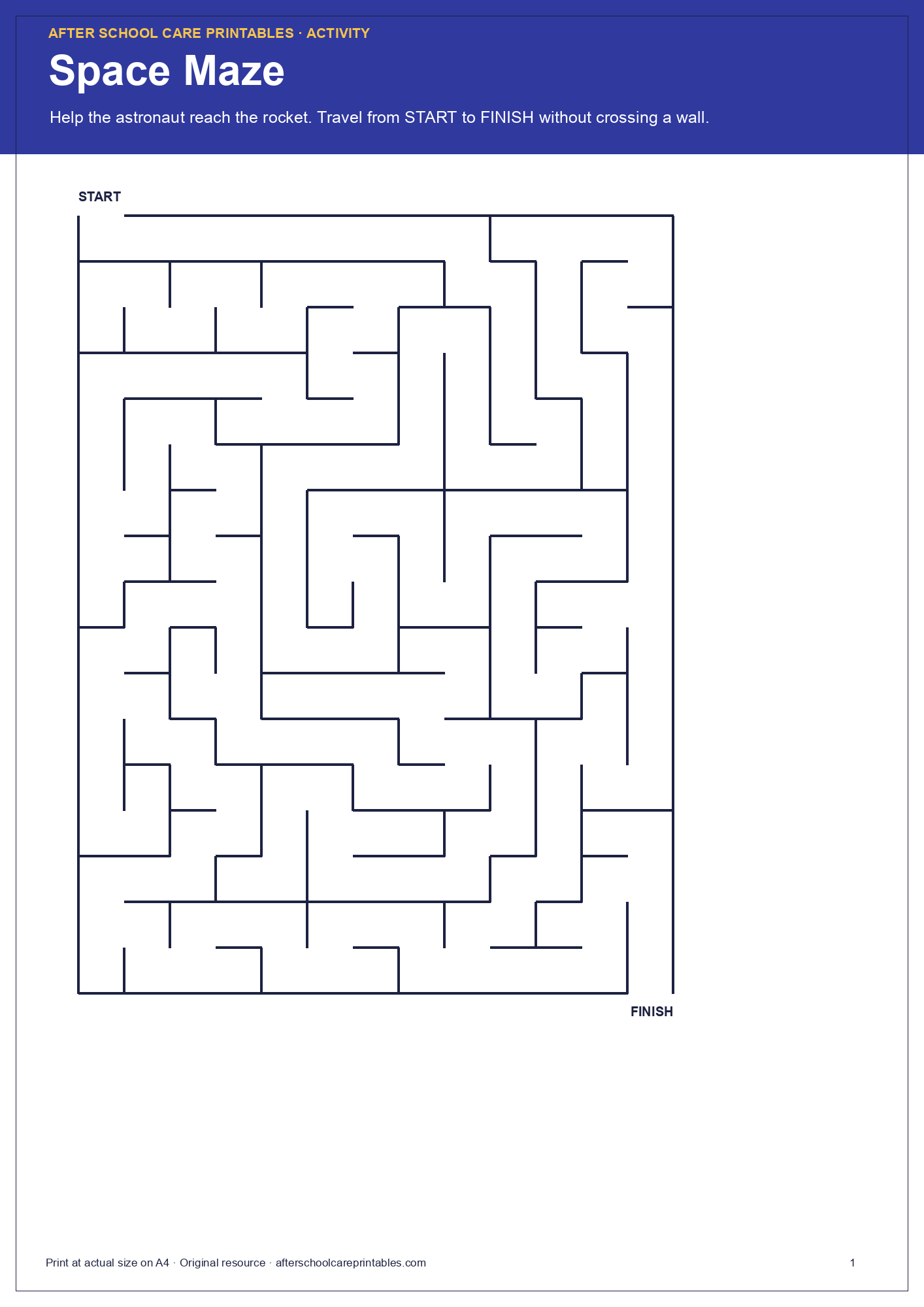 Space Maze activity page preview