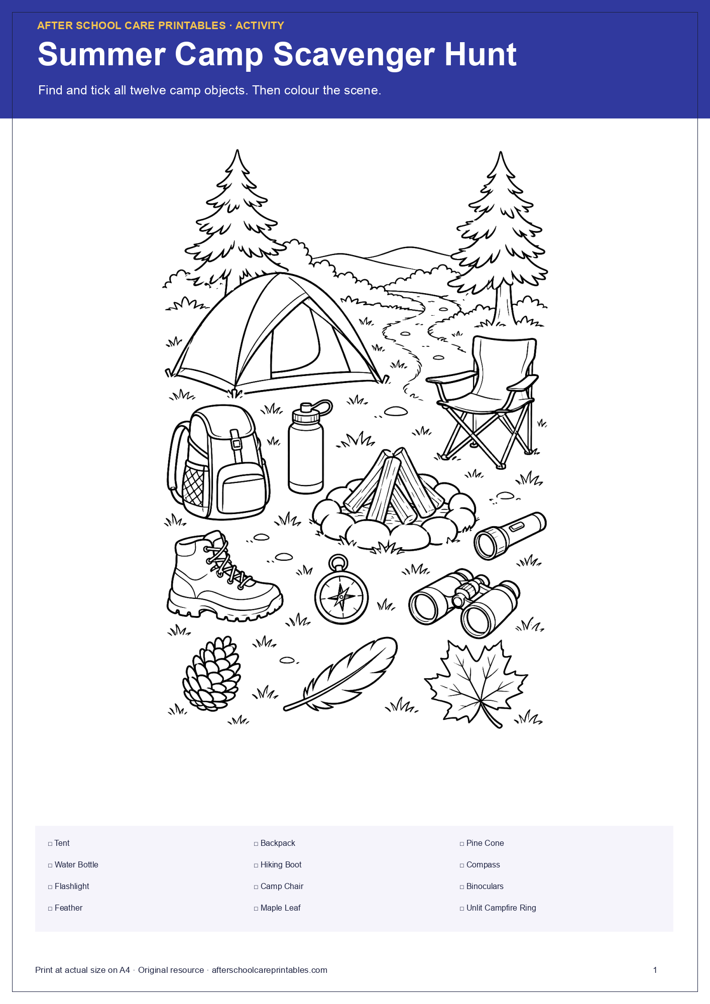 Summer Camp Scavenger Hunt activity page preview