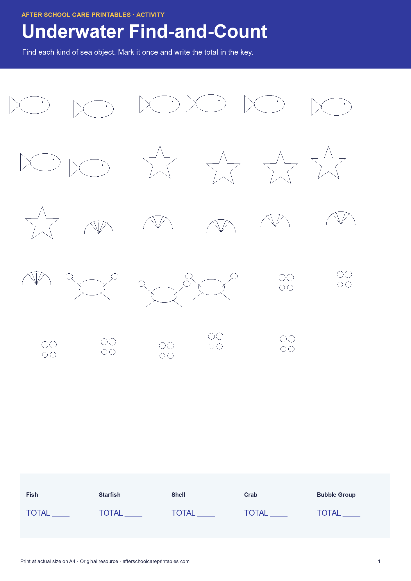 Underwater Find-and-Count activity page preview