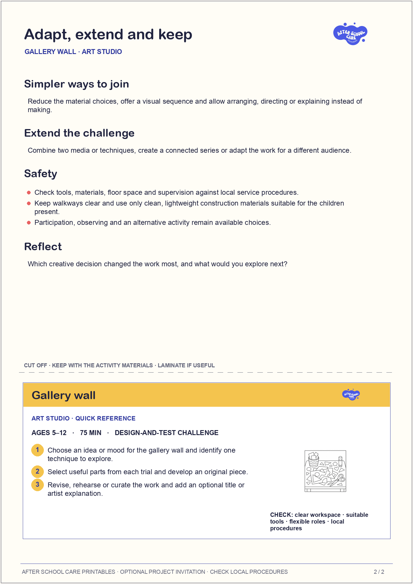 Gallery wall – Art Studio Major Activity adaptations and quick-reference card preview