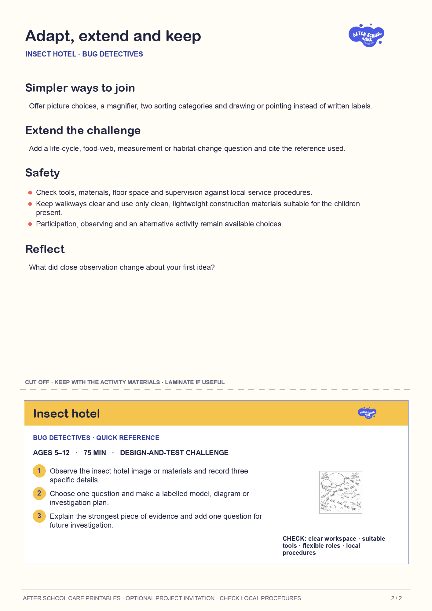 Insect hotel – Bug Detectives Major Activity adaptations and quick-reference card preview