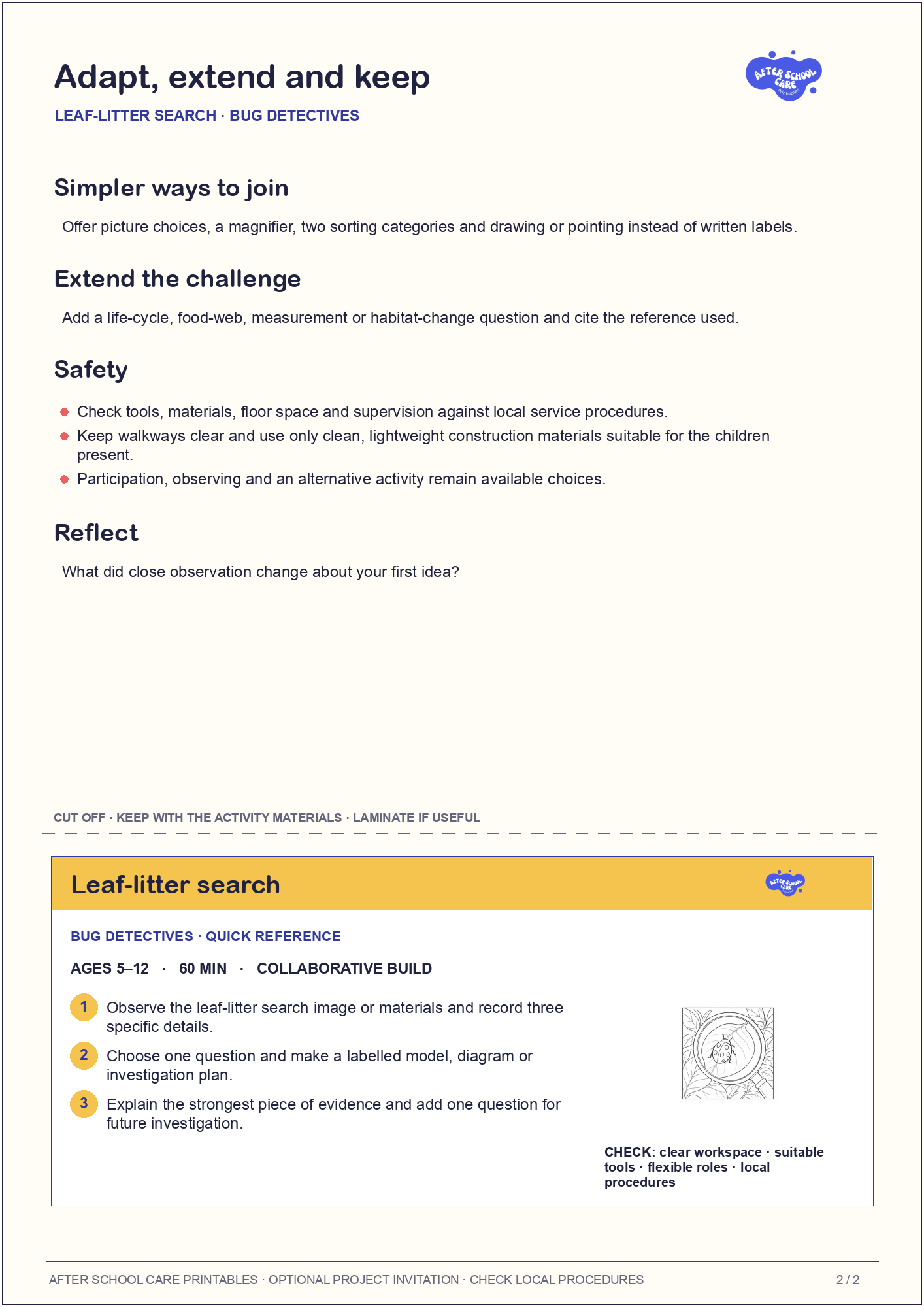 Leaf-litter search – Bug Detectives Major Activity adaptations and quick-reference card preview
