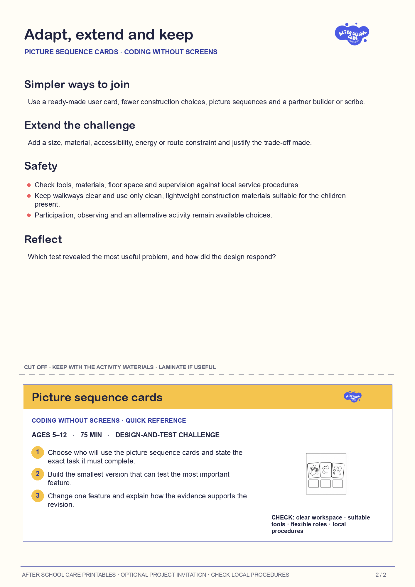 Picture sequence cards – Coding Without Screens Major Activity adaptations and quick-reference card preview