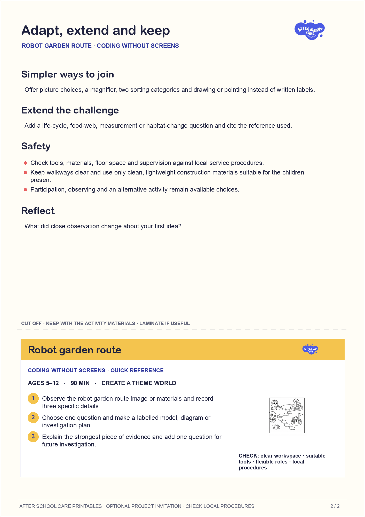 Robot garden route – Coding Without Screens Major Activity adaptations and quick-reference card preview