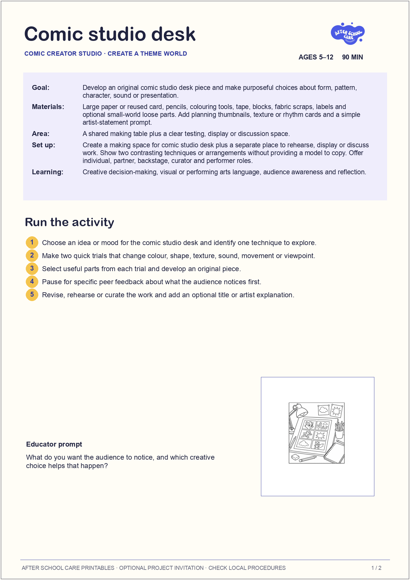 Comic studio desk – Comic Creator Studio Major Activity activity steps preview