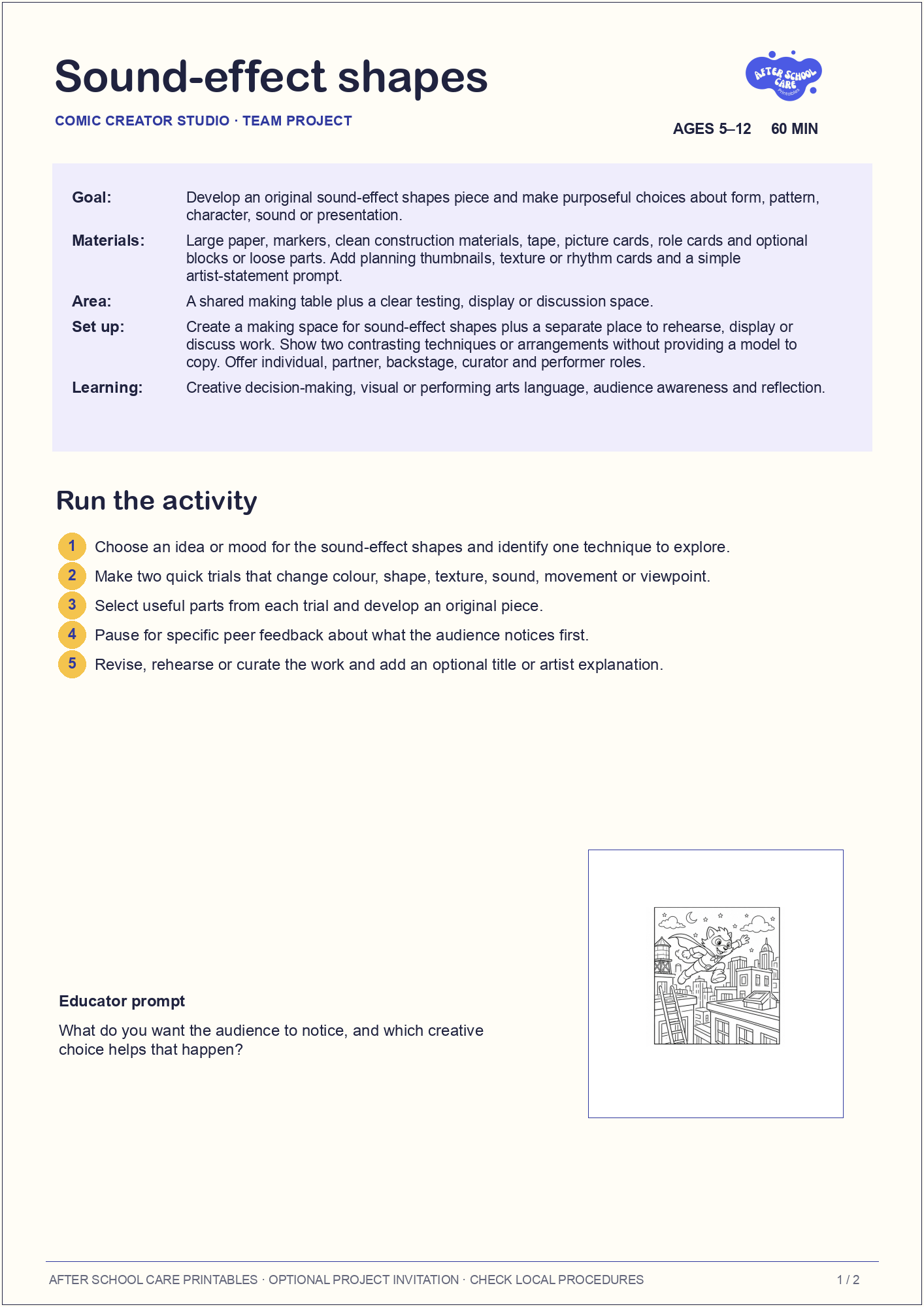 Sound-effect shapes – Comic Creator Studio Major Activity activity steps preview