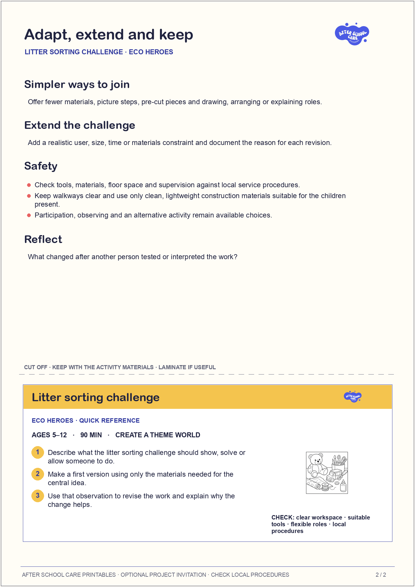 Litter sorting challenge – Eco Heroes Major Activity adaptations and quick-reference card preview