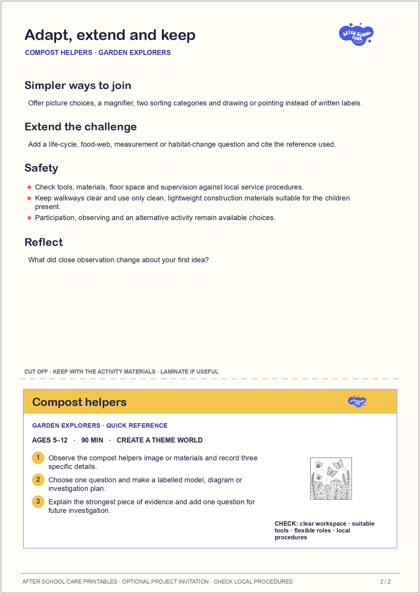Compost helpers – Garden Explorers Major Activity adaptations and quick-reference card preview