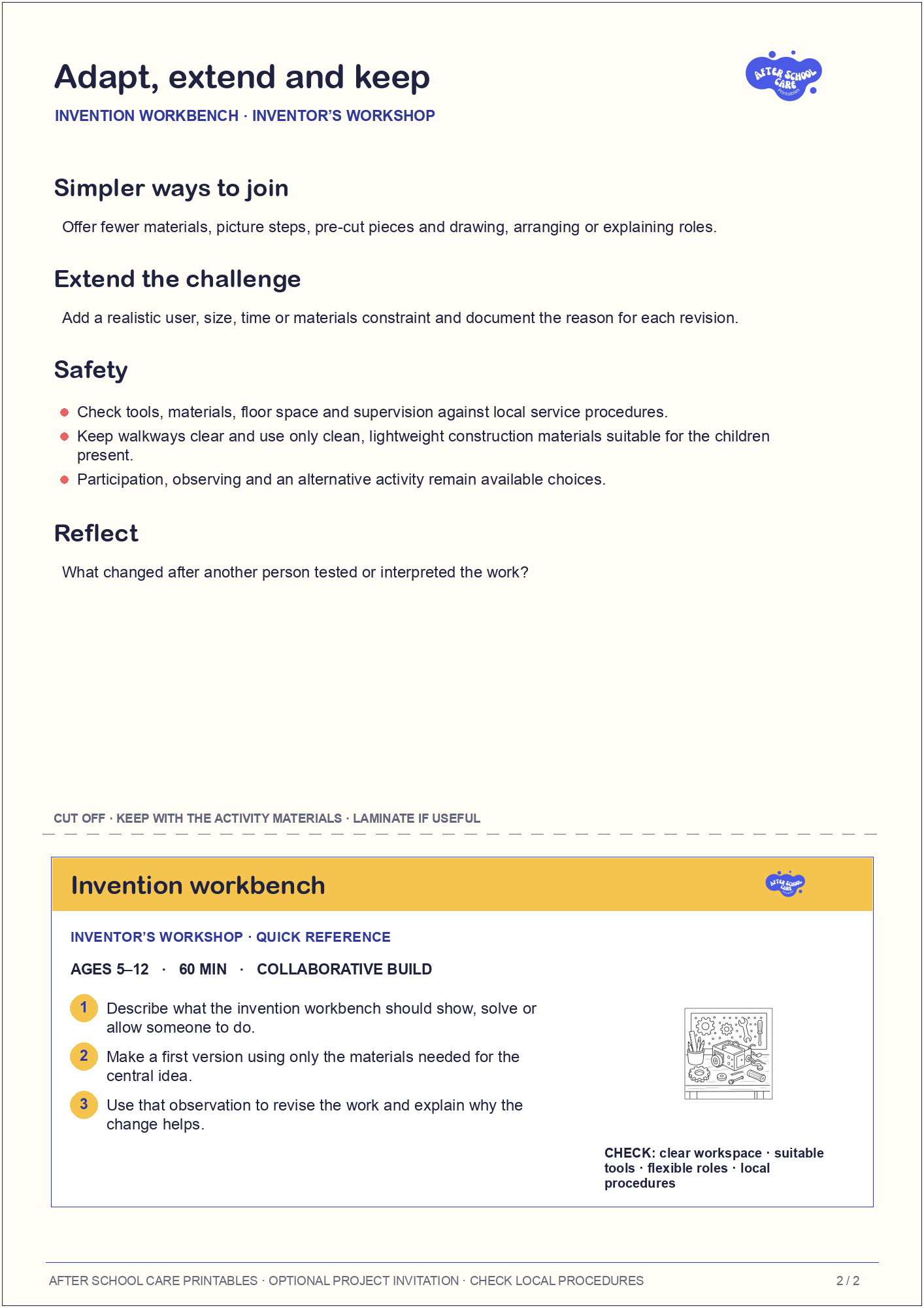 Invention workbench – Inventor’s Workshop Major Activity adaptations and quick-reference card preview